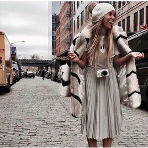 Anthropologie Elevenses Lunar Pleated Shimmery Champagne Silver Midi Dress‎ 12